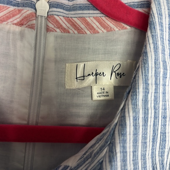 NWT Harper Rose Belted Striped Shirt Dress Blue Scalloped Hem Button Front sz 14 - Picture 7 of 8